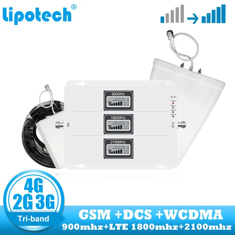 GSM 900 1800 2100 WCDMA DCS Cellular Signal Repeater 2G 3G 4G Tri band