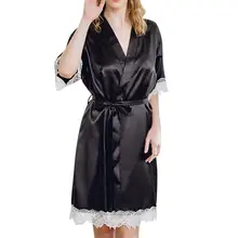 Лето Осень сексуальное домашнее платье женская новая модная ночная сорочка Дамское кружевное ночное белье, шелк, сатин Кружева Лоскутная Пижама Халат Половина рукава