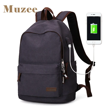 Muzee холщовый рюкзак, Противоугонный школьный рюкзак для студентов колледжа, рюкзак с usb зарядкой, дизайнерские сумки для подростков, рюкзак для путешествий - Цвет: Blue Black USB