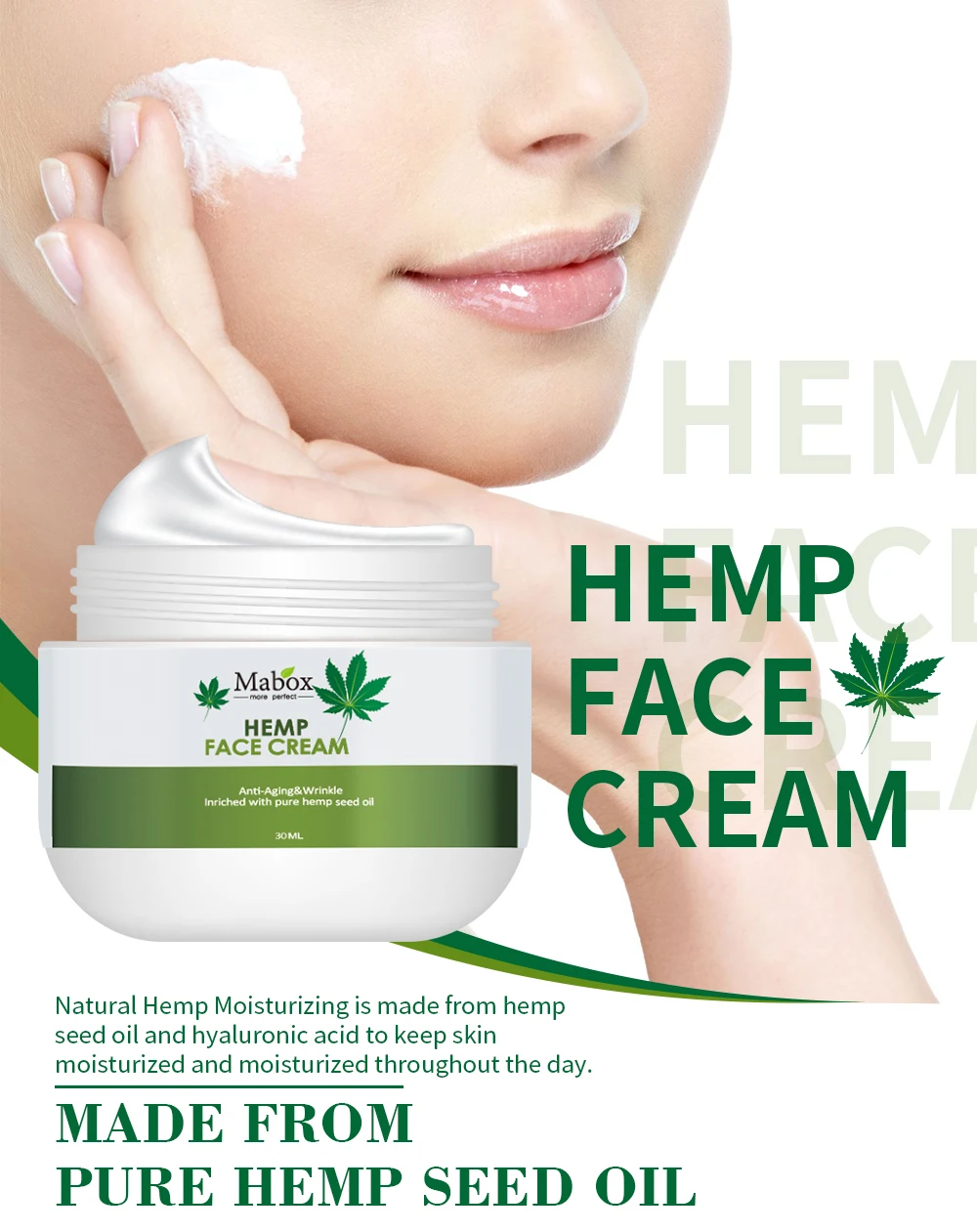 

Natural Organic Hemp Seed Oil Essential Facial Moisturizer-For Sensitive Dry and Oily Anti-wrinkle Anti-aging Skin Care TSLM1