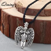 QIMING Angle Wing Colar de Cruz Homens Viking Eslavo Antigo Prata Jesus Colar de Jóias Vintage Mulheres Puck Jóias Hip Hop(Hong Kong,China)