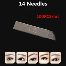 Горячее предложение! Распродажа! Перманентный макияж 100 шт./партия 14-контактный игла лезвие плоская ручная ручка для бровей татуировки Нержавеющая сталь