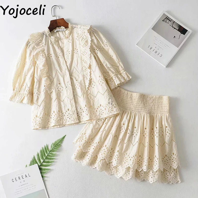 Yojoceli Сексуальное Белое Кружевное женское платье из двух частей летнее