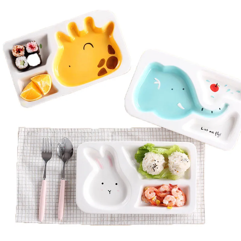 

Creative Cartoon Children Divide Food Dish Ceramic Animal Breakfast Plates Cute Household Dinnerware Set Fruit Pasta Tray 1pcs