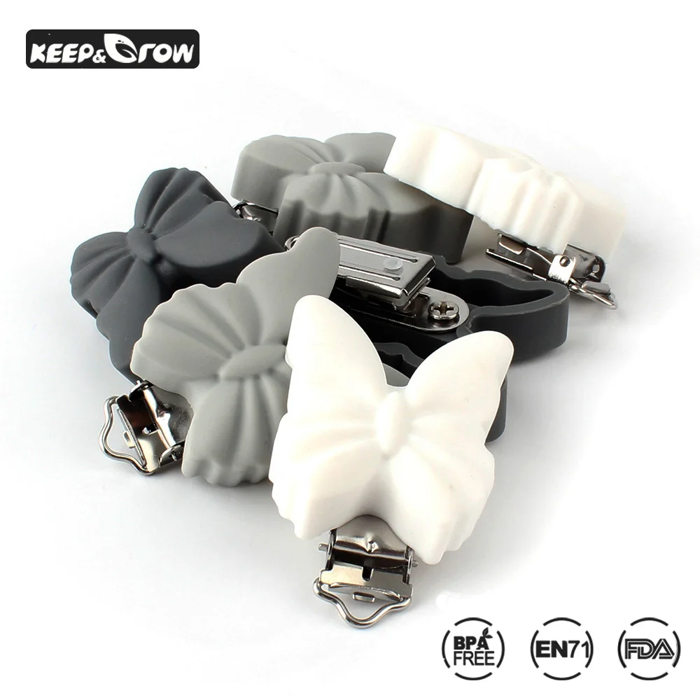 

10Pcs/lot Sweet Baby Butterfly Clips Food Grade Silicone Clip Pacifier Holder Clip BPA Free Baby Teething Teethers Nursing Toys