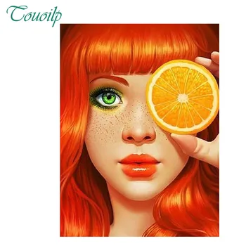 

Diy diamond painting cross stitch craft plastic canvas kits diamond paintings Orange, beautiful girl, yellow hair round&square