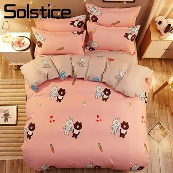 

Solstice Home Textile Bear Rabbit Pink Bedlinen Kid Teen Girl Bedding Sets King Queen Twin Size Duvet Cover Bed Sheet Pillowcase