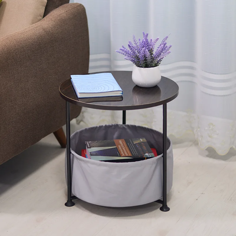 Modern Round Bedside Foldable Coffee Table With Washable Cloth Storage Container Simple Modern Corner Desk
