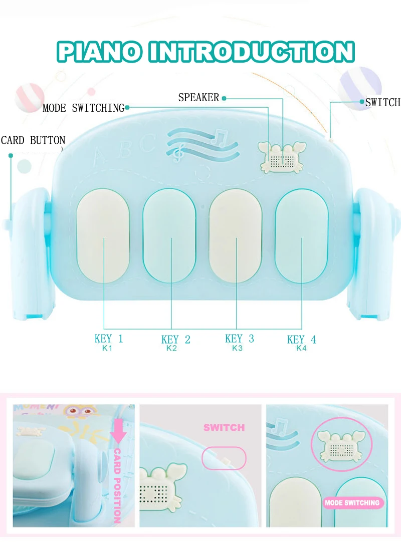 QWZ 3 in 1 Baby Play Mat Baby Gym Toys Soft Lighting Rattles Musical Toys For Babies Educational Toys Play Piano Gym Baby Gifts