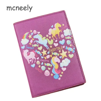 

Mcneely High Quality Unicorn PU Leather Passport Holder Purple Passport Cover Women Men Credit Card Holder 10*14CM