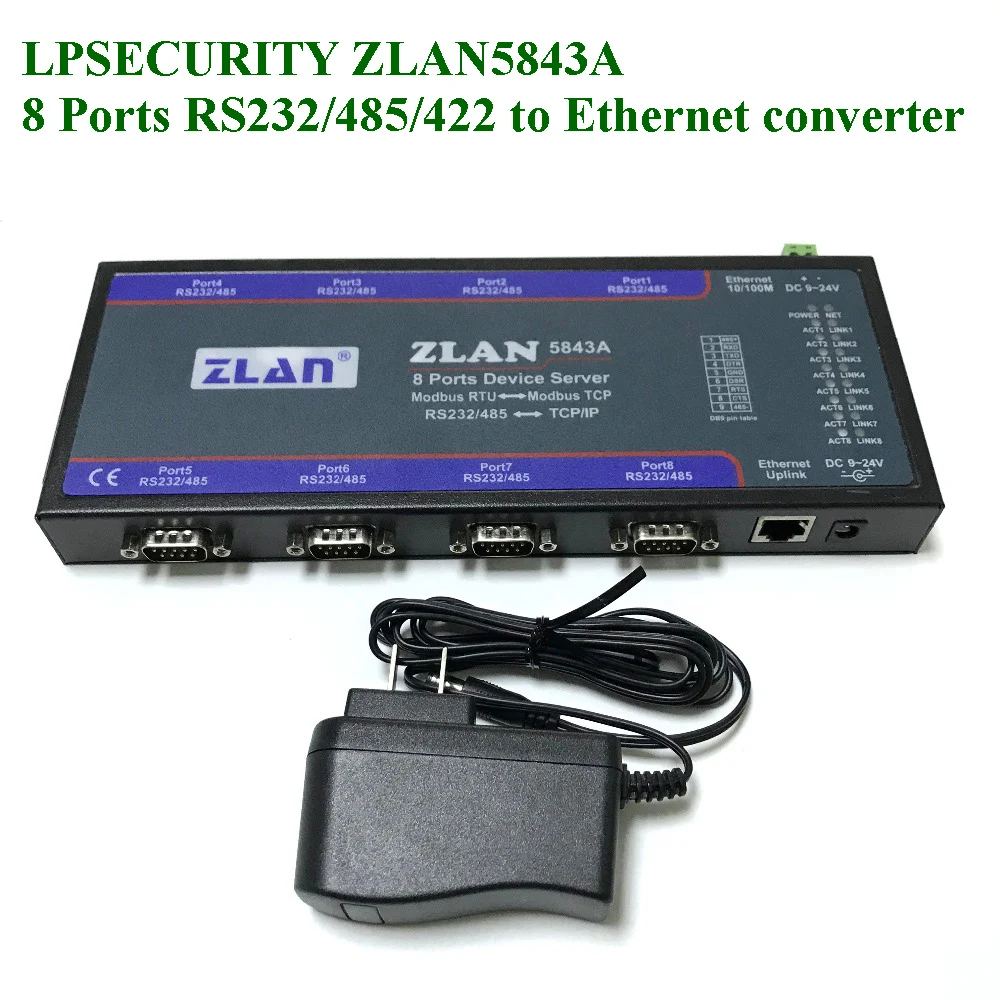 LPSECURTIY ZLAN5843A 8 портов RS232 RS485 RS422 к Ethernet TCP/IP конвертер несколько последовательных устройств сервер коммутатор Modbus шлюз