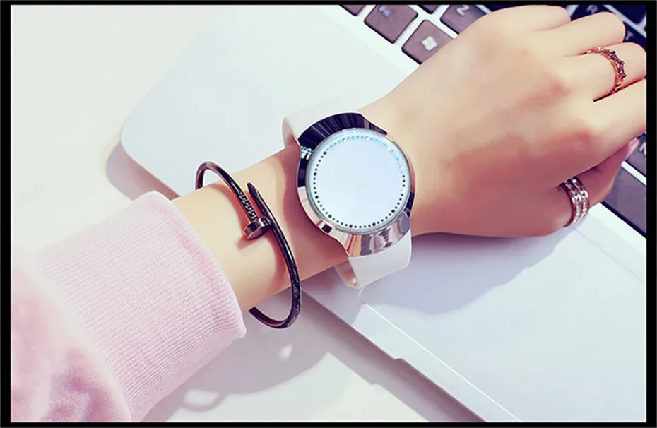 Creative Black White Men Women's LED Display Digital Watch Cool Stainless Steel Rubber Strap Touch Screen Couple Watches (34)