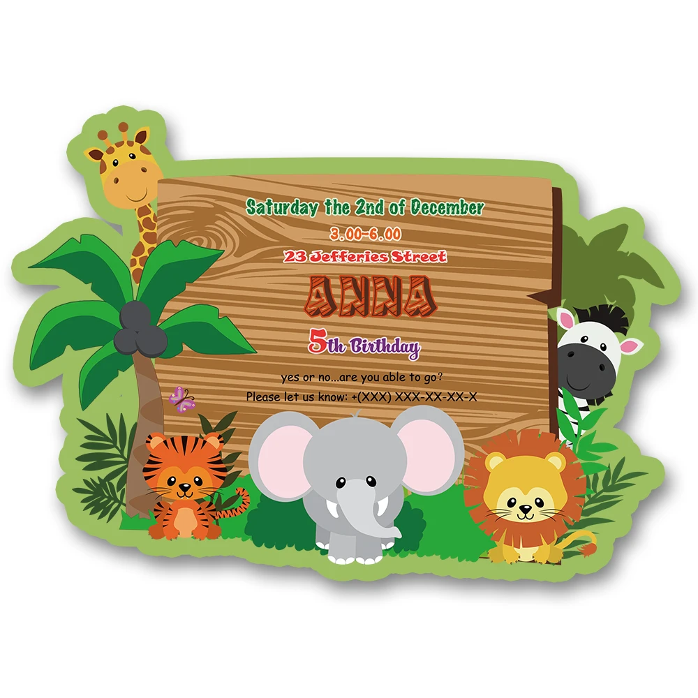 Safari Animals Theme Invitation Card Party Supplies Jungle Animals Invitation Party Decorations Event Birthday Custom-Made 16PCS