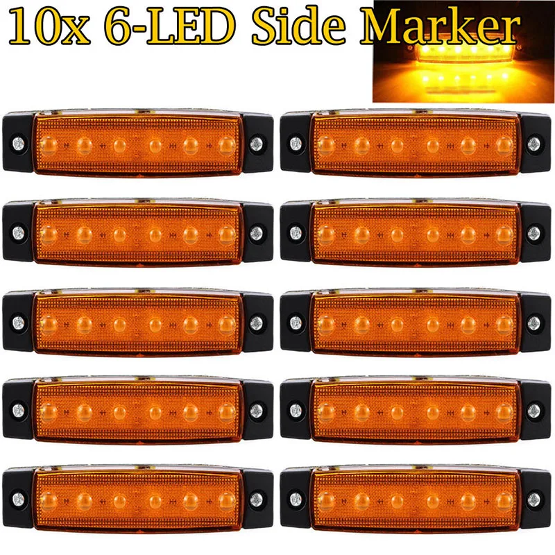 10pcs 12V 6LED Truck Trailer Vans Side Marker Indicators Light Lamp Amber