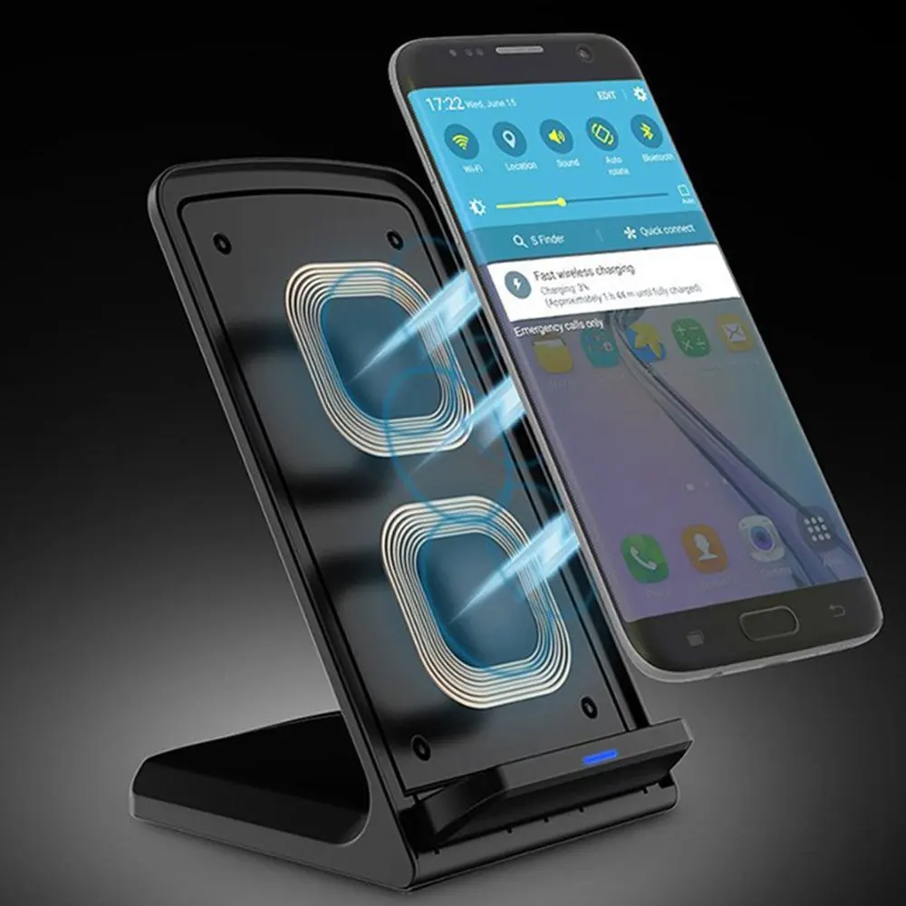 10W Portable Vertical Double Coil Wireless Charger with LED Indicator Fast Charger for Qi Standard Smart Mobile Phone Charger 10W Portable Vertical Double Coil Wireless Charger with LED Indicator Fast Charger for Qi Standard Smart Mobile Phone Charger