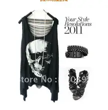 

Free shipping 2013 new hip-hop punk Sleeveless t SHIRT/tees women/ladies skull head vest black cool