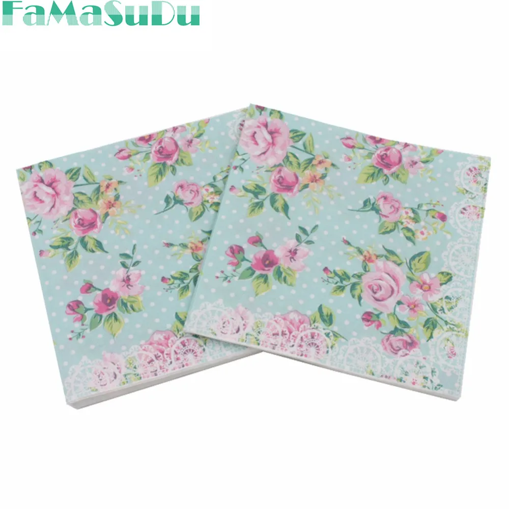 FaMaSuDu 20 pcs/lot Blue Napkin Romantic Flower Party/Wedding/Event