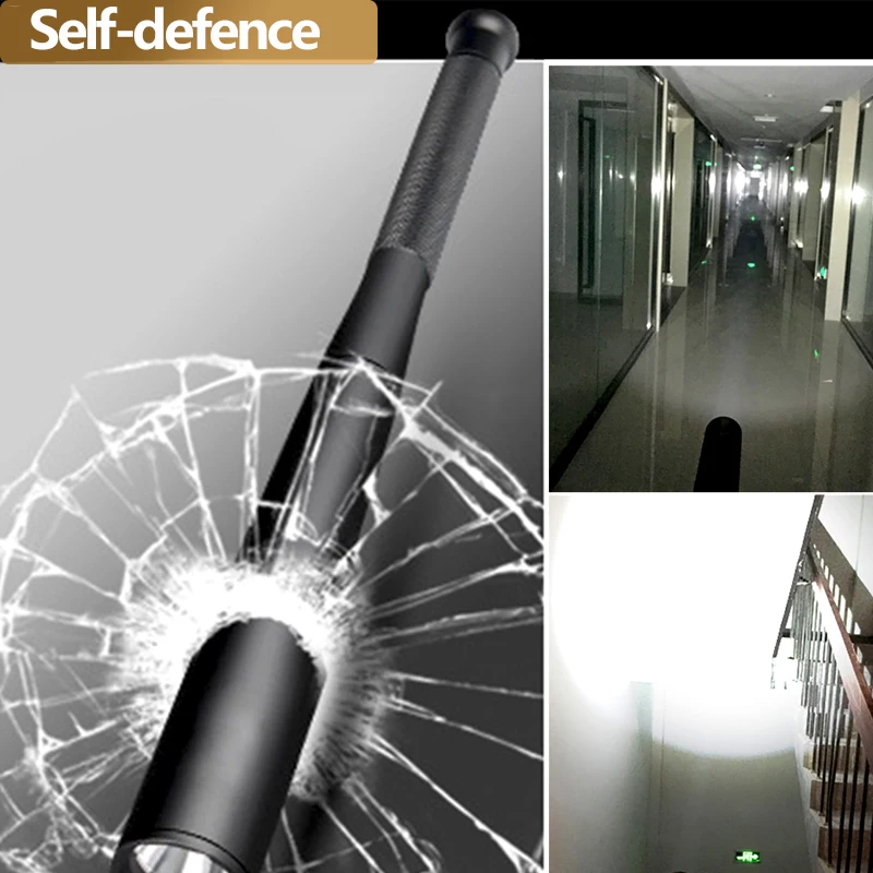 T6 LED Tactical Baseball Bat Long Flashlight Torch Lamp 3 Modes Long Flashlight Self Defence Emergency Torch with AA Battery