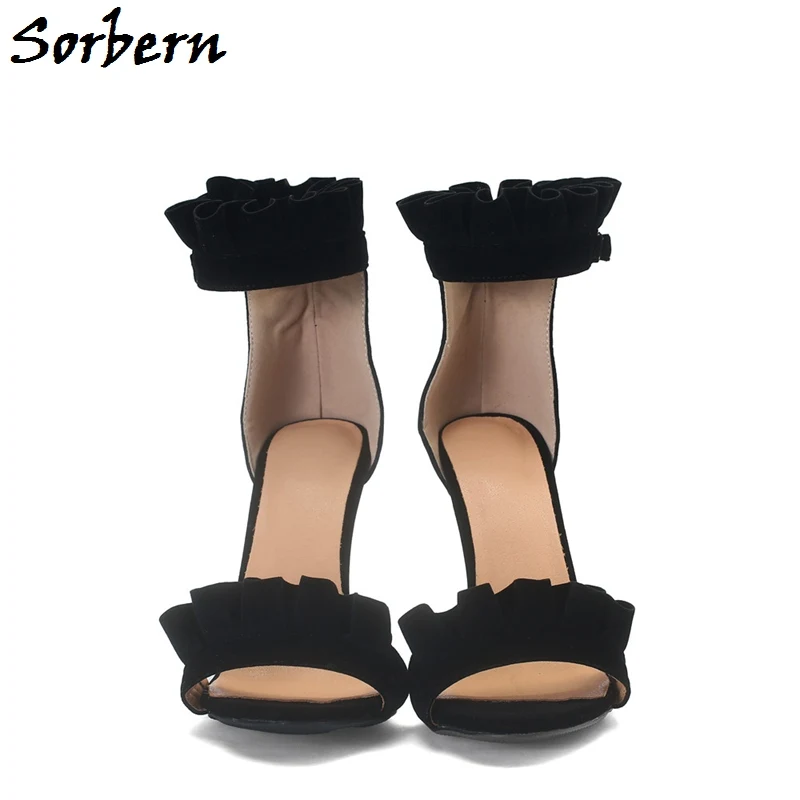 Tamaño Personalizado Correa Plus Punta Tacón De Color Sorbern Mujeres Las Tacones Volantes Zapatos 10 Sandalias Abierta Tobillo Verano Negro Alto fqwzHF