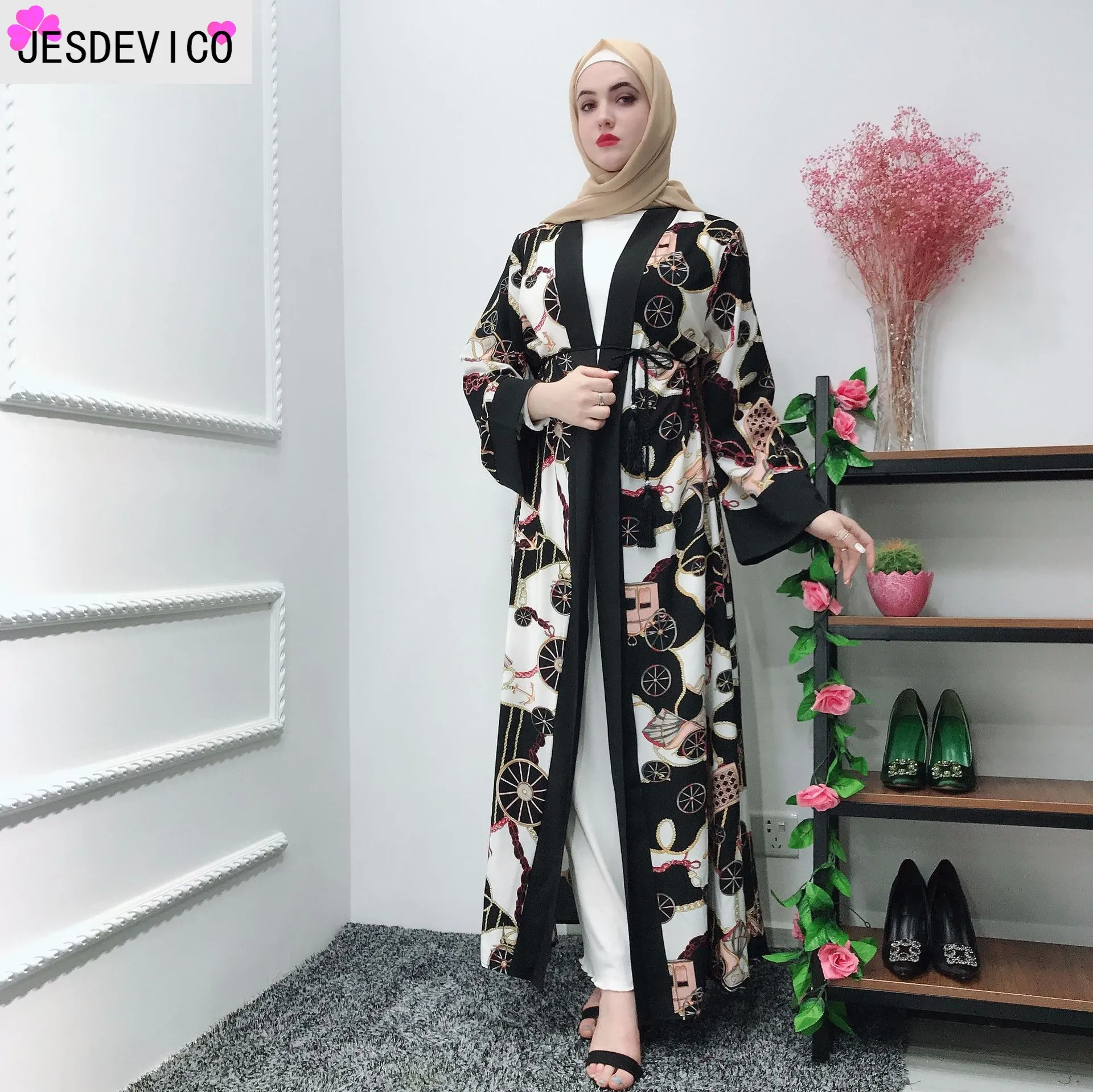 Модная мусульманская печать abaya полный платья кардиган-кимоно длинные халаты Туника Jubah Ближний Восток Рамадан Арабский исламский одежда