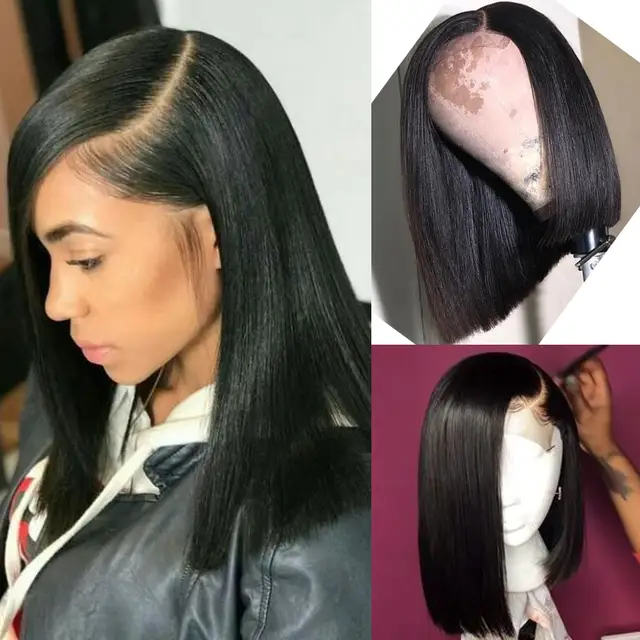 Us 52 44 43 Off Straight Short Bob Haircut Lace Wigs With Side Part Peruvian Remy Hair Lace Front Human Hair Wig For Women Bleached Knots In Human