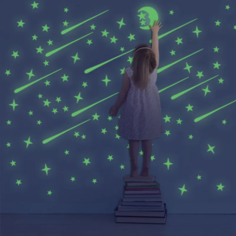 

Glow in Dark Stars and Moon Wall Stickers, Glowing Stars for Ceiling and Wall Decals, Perfect for Kids Bedroom Living Room or Bi