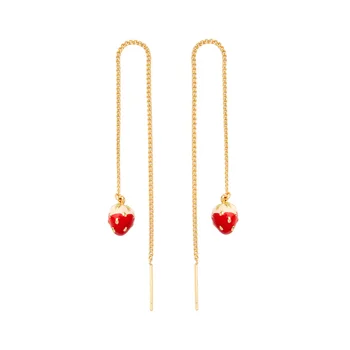 

Korean Fashion Jewelry Red Fruit Strawberry Dangle Tassel Threader Earring For Women Girl Cute Long Chain Hanging Earring