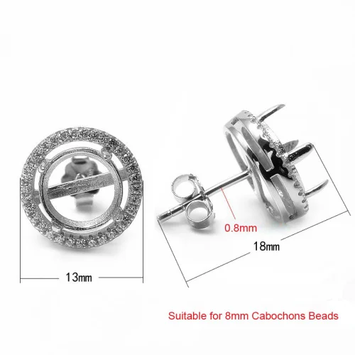 Sterling Silver Micro Pave Zircon Stone Round Stud Earring Tray Cabochon Base Setting DIY Jewelry Findings Components SEA-ES004 Sterling Silver Micro Pave Zircon Stone Round Stud Earring Tray Cabochon Base Setting DIY Jewelry Findings Components SEA-ES004