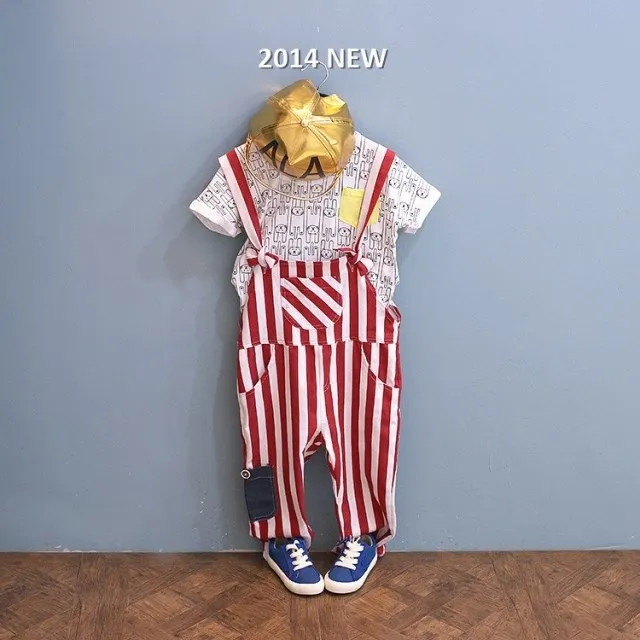 

good quality spring and summer child stripe bib pants cotton cloth comfortable baby boy trousers all-match
