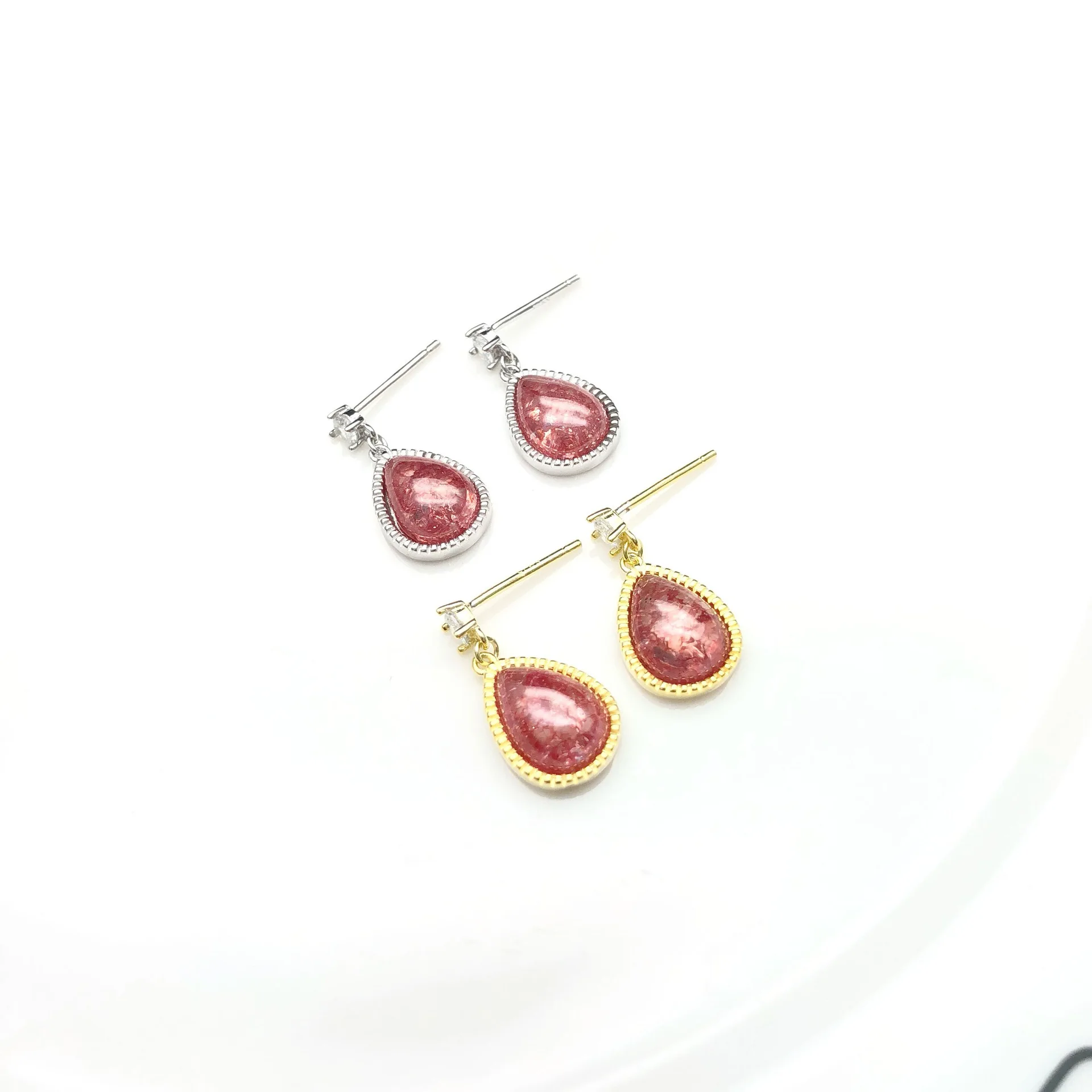 water drop pink crystal earring S925 silver Jewelry fashion Hypoallergenic Stud earrings for women gift silver earrings