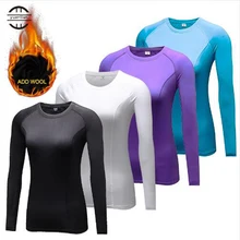 Yuerlian/Добавить шерсть Для женщин Йога Рубашка эластичной плотно облегающие Костюмы фитнес, тренажерный зал Спорт Бег Длинные Йога Рубашка