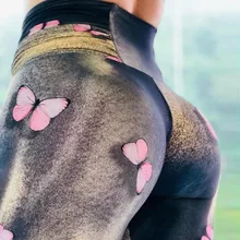 Леггинсы с высокой талией и 3D-принтом бабочки, леггинсы с пуш-ап, женские леггинсы, сексуальные гетры для тренажерного зала, леггинсы для фитнеса