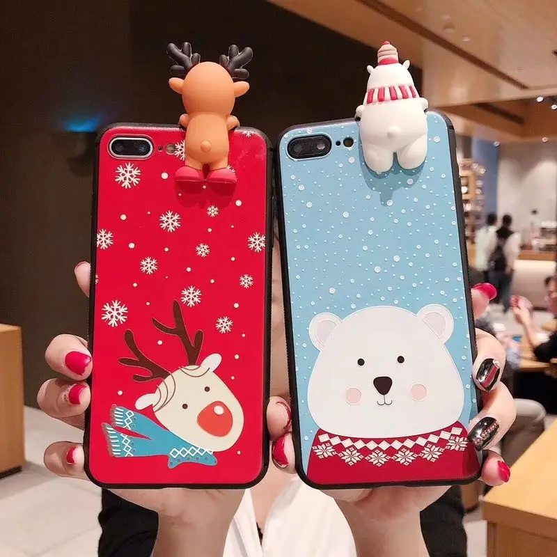 BROTOLA Christmas Snow 3D Elk Polar Bear Phone Case For iphone X XR XS