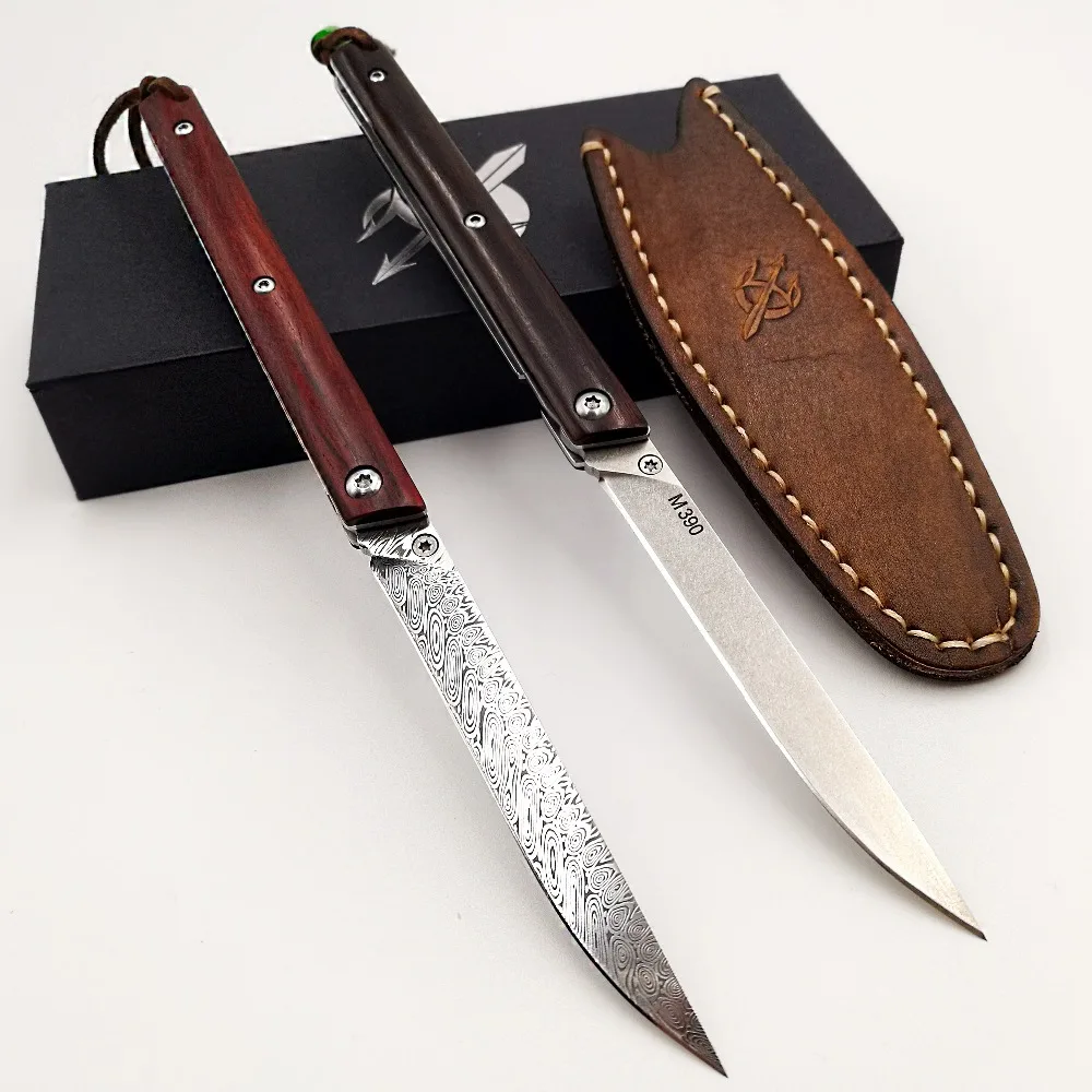 Swedish Powder Damascus Steel Folding Knife Wood Handle M390 Pocket Knives Sharp High Hardness Outdoor Mini Portable EDC Tools