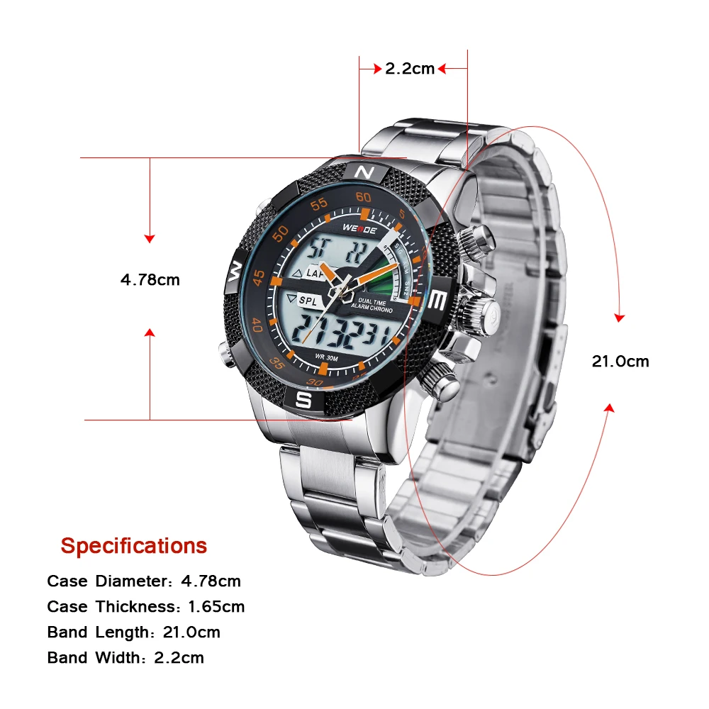 WEIDE Watch Outdoor Men's Sport Watches Analog Digital Display  Waterproof Multi Function Relogio Mascul Gift Watch Box clock