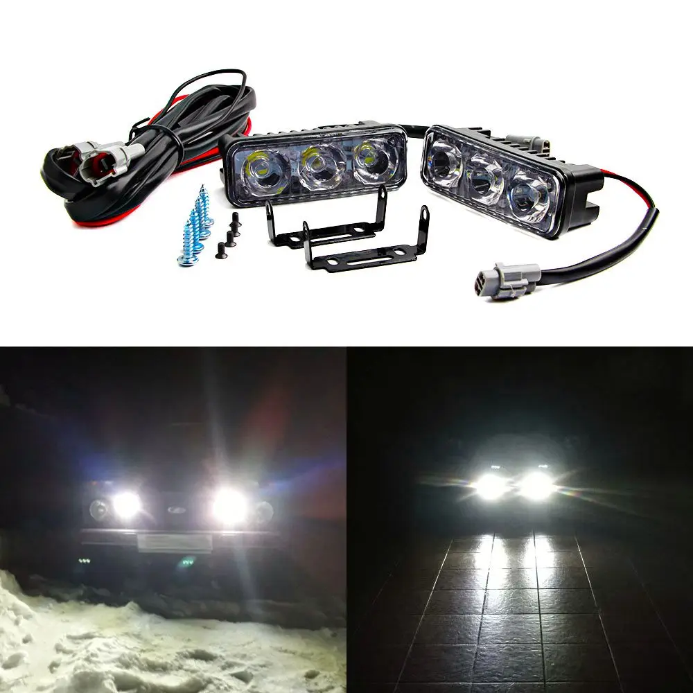 2pcs Waterproof LED Daytime Running Lights 3LED Car Day Light Aluminum DRL Automobiles 12V Auto Fog Lamp For Universal Car light