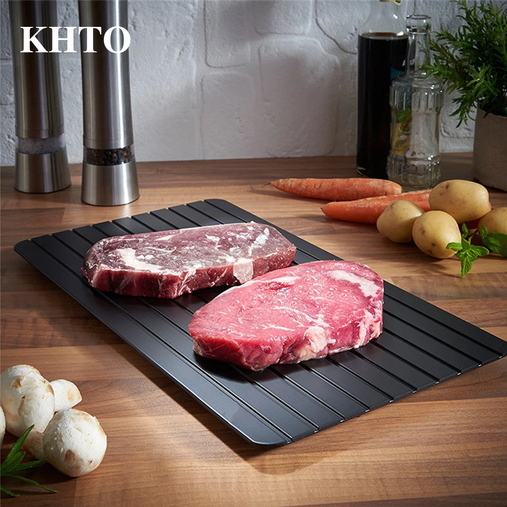 KHTO Black Defrost Tray The Quickest and Safest Way to Thaw Meat and Frozen Food Electricity Chemicals Microwave KHTO Black Defrost Tray The Quickest and Safest Way to Thaw Meat and Frozen Food Electricity Chemicals Microwave