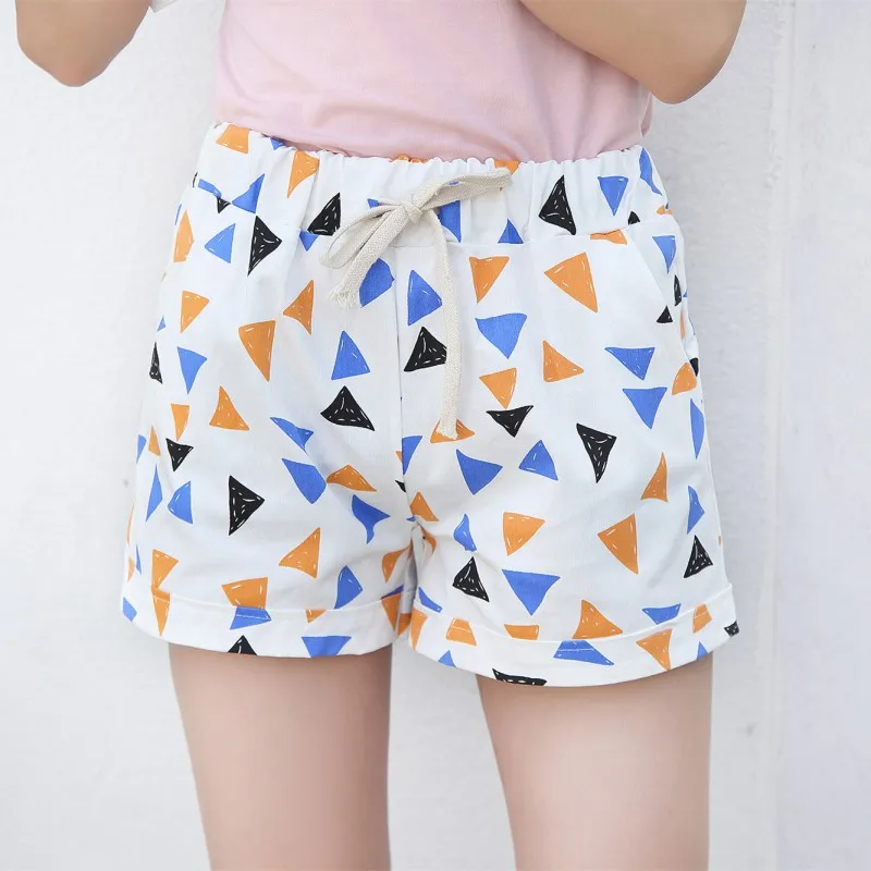 

Womens Shorts Multicolor Elastic Waist Lace Up Stat Printed Loose Shorts Mid Waist Shorts
