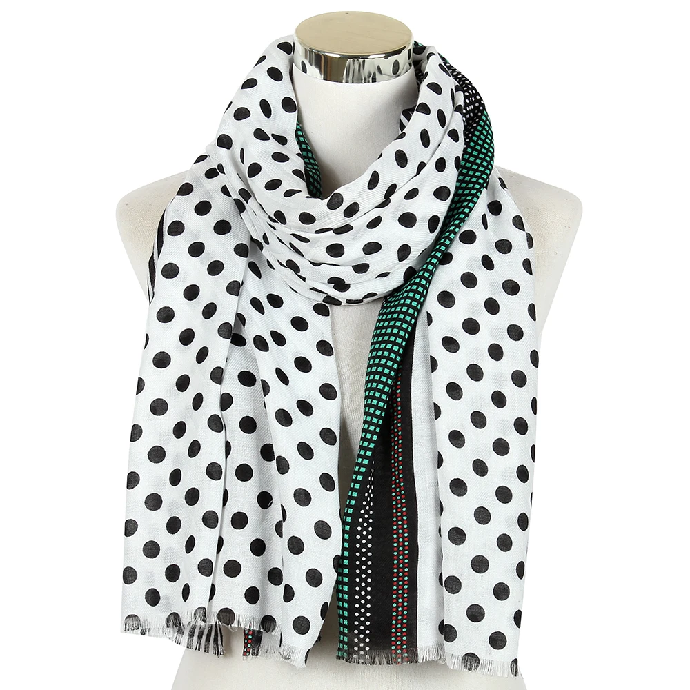 

New Fashion White Navy Polka Dot Scarf Shawl For Women Ladies Long Wrap Scar