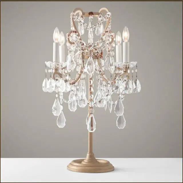 French style palace crystal study desk light bedroom table ...