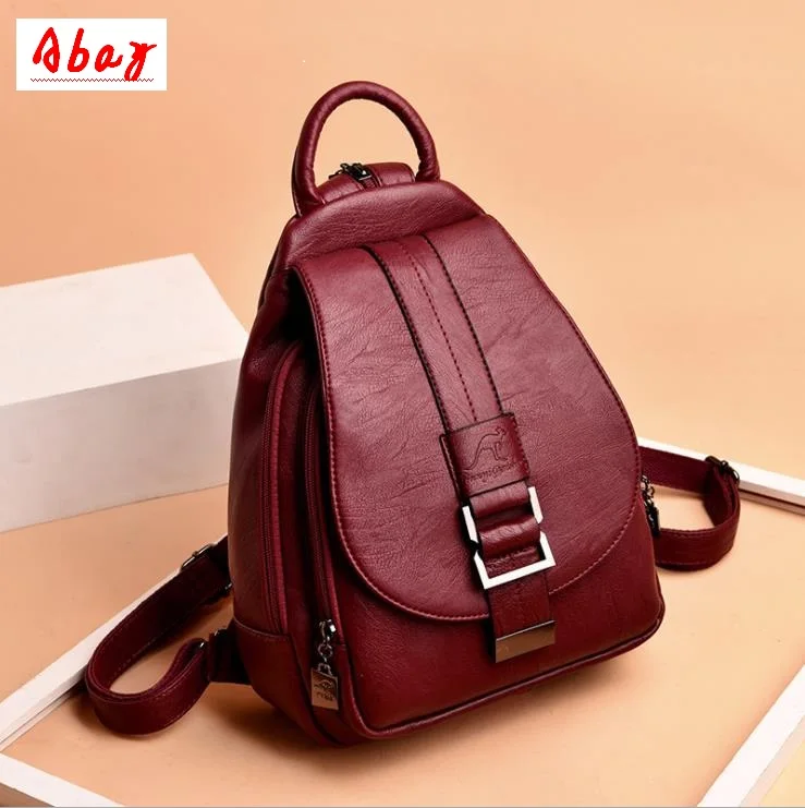 

Abay New ladies simple backpack retro fashion backpack female student bag casual soft leather multi-function female backpack