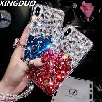 

XINGDUO bling red blue whit white crystal luxury Diamonds phone case for iphone X XS XR XS MAX 6 6S 7 8 Plus girl fashion shell