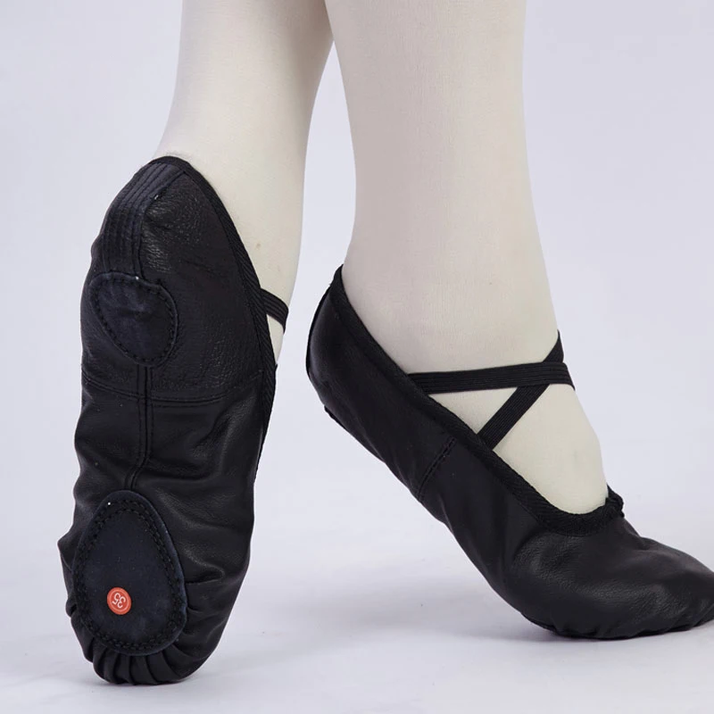 Новинка; черные кожаные балетные чешки; гимнастическая обувь для взрослых женщин и мужчин; размеры