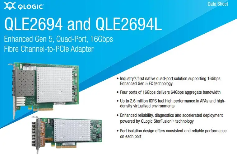 

RaidStorage QLogic QLE2694L-CK 4-Port Quad 16Gbps Gen 5 SFF FC SR-Optic PCIe Controller Fibre Channel Adapters HBA Card