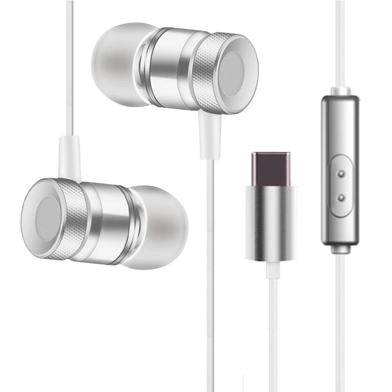 EGRINCY usb type-C In-Ear проводные наушники с контролем громкости гарнитура для Letv LeEco 2 Xiaomi Mi 6/8 huawei P20 mate 10 USB C Тип C наушники - Цвет: Серебристый