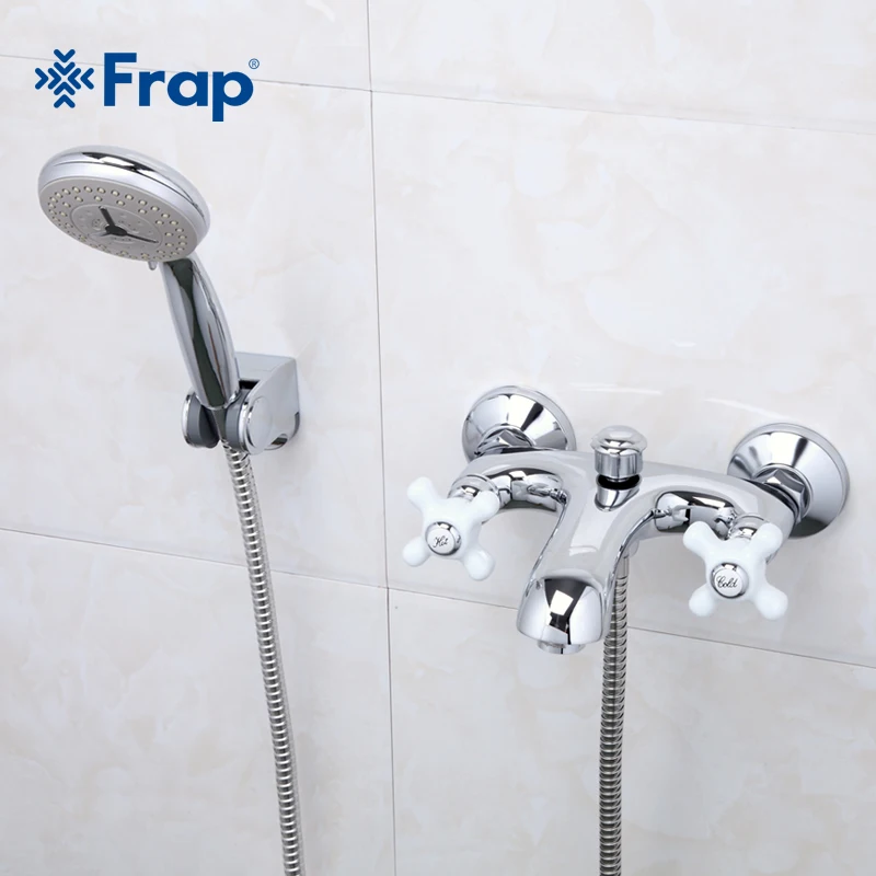 FRAP 1 مجموعة أنيقة نمط حمام صنبور الباردة والساخنة المياه خلاط السيراميك اثنين مقبض F3018