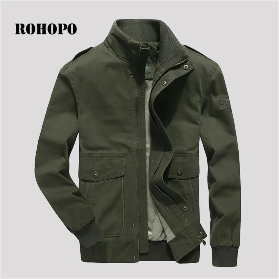 

ROHOPO Fleece Inner 100% Cotton Winter 2018 Man's Safari style Jacket,Rib Sleeve Farmer Winter Working outwear Shoulder brand