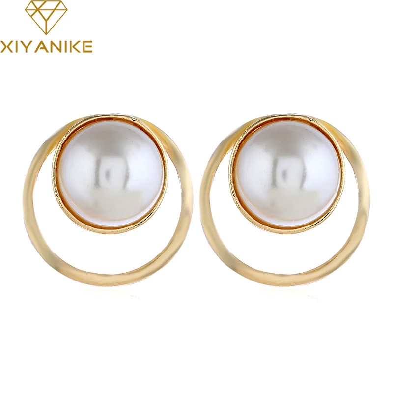

XIYANIKE 2019 Fashion Trendy Big Round Imitation Pearls Geometric Earrings Oorbellen Sweet Earrings Women Wedding Jewelry E288