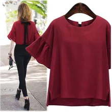 Повседневная элегантная свободная футболка женская однотонная летняя футболка с коротким рукавом с круглым вырезом и рукавом-бабочкой для офиса Camisetas Mujer