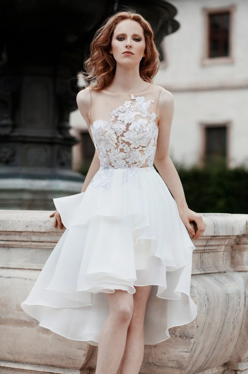 Abiti Da Sposa See Through Bodice With Lace Scoop Neck Short Short Tail Dress 2017 New White Organza Knee Length Party Prom Gowns In Dresses From Weddings Events On Aliexpress Alibaba Group